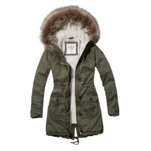 Abercrombie & Fitch Green Utility Jacket with Faux Fur Hood